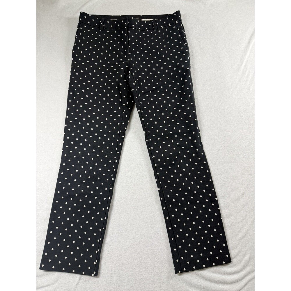 Ann Taylor Womens Dress Pants Black White Polka Dot Flat Front 24 Inseam 570